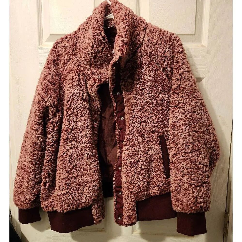 Jou Jou- Burgundy & Pink Sharpa jacket size 3XL